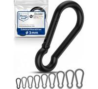 Carabiner Hook Black V4A A4 without Thimble - Diameter 3 x 30 mm - Pack of 10 - Blackline Black, Permanently Blackened - Rustproof - Marine Quality