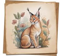Caracal Cat Art Greeting Card 145mm x 145mm - Blank Inside, Nature Illustration, Birthday/Any Occasion Card with Kraft Envelope, Eco Friendly