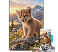 Caracal Kitten Mountain Sunset Wooden Jigsaw Puzzle, Adults, 500 Pieces | Christmas gift for puzzle lovers with quiet evening activity on quiet evenings.