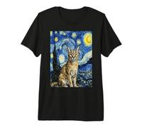 Caracal Wild Cat Van Gogh Starry Night Painting Premium T-Shirt