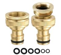CARAGO Brass Garden Hose Connector, Hose Pipe Connector 2-in-1 Female Threaded Fits 1/2 Inch & 3/4 Inch Outside Tap Hose Adapter, Quick Connect Water Faucet Adapter 2 Pack