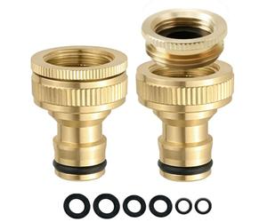 CARAGO Brass Garden Hose Connector, Hose Pipe Connector 2-in-1 Female Threaded Fits 1/2 Inch & 3/4 Inch Outside Tap Hose Adapter, Quick Connect Water Faucet Adapter 2 Pack