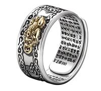 caralin Feng Shui Pixiu Mani Mantra for Protection Wealth Ring Ring Amulet Wealth Lucky Open Adjustable Ring Buddhist