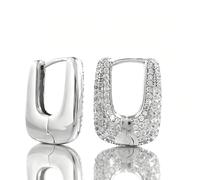 Caralon 2 in 1 U Shape U Shape Rounded Rectangle Flat Back Palladium White Gold Plated Cubic Zirconia Geometric Minimalist Thick Lightweight for Women Fashion