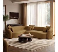 Caramel Brown Chenille Left Hand Facing 4 Seater Curved Corner Sofa - Zuri