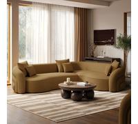 Caramel Brown Chenille Right Hand Facing 4 Seater Curved Corner Sofa - Zuri