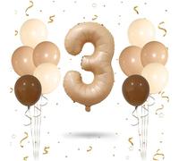 Caramel Brown Number 3 Balloon，32 Inch Self Inflating Brown 3nd Birthday Decoration Foil Number Balloon，10inch Nude Cream Brown latex Balloons for Boys Party Anniversary Supplies