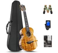 Caramel CAG28 Glossy Curly Acacia 23" Concert Ukulele for Beginner | Handmade Ukelele Starter Kit