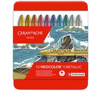Caran Dache Metal tin with 10 wax pastels assorted metallic colours