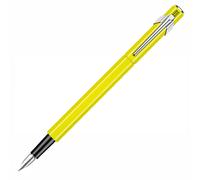 Caran D'Ache 849 Fluorescent Yellow Fountain Pen with Chrome Trim, Medium Nib, Blue Ink