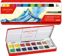 Caran d'Ache Gouache Studio Set Gouche Cake Paint Brush Metal Tin Artist Set