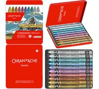 Caran Dache Metal tin with 10 wax pastels assorted metallic colours