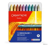 Caran d'Ache Neocolor I Wax Metallic Crayons 10 Pack Metal Box Art Drawing