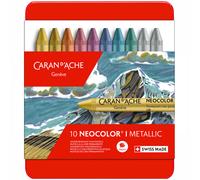 Caran d’Ache Metallic Neocolor I 10 Wax Pastels - Water-Resistant, Assorted Colo