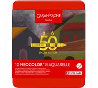 Caran d'Ache Neocolor II Water-Soluble Wax Pastels 50 Year Special Edition - Dark- Tin of 10 Colours, Art Colouring Crayons, Art Lover Gift, Art Set Essentials, Pastels, Colouring
