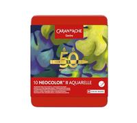 Caran d'Ache Neocolor II Water-Soluble Wax Pastels 50 Year Special Edition - Lush - Tin of 10 Colours, Art Colouring Crayons, Art Lover Gift, Art Set Essentials, Pastels, Colouring