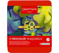 Caran d'Ache Neocolor II Water-Soluble Wax Pastels 50 Year Special Edition - Lush - Tin of 10 Colours, Art Colouring Crayons, Art Lover Gift, Art Set Essentials, Pastels, Colouring