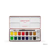 Caran d'Ache Studio Gouache Paint Set Metal Tin 14 Pans 10ml White Art Class