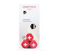 Caran Dache Swiss Wood Gift Set, including 1 HB pencil made from beech wood, 1 HB pencil made from pine wood, 1 extra-soft eraser, 1 single hole metal wedge sharpener