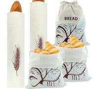 CARANNACLTD Linen Bread Bags Set of 5 - Reusable, Linen Fabric, Drawstring Closure, Basic Colour, 3 x 40 x 30 cm, 2 x 60 x 15 cm for Bread Storage