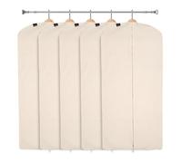 CARASELLE Deluxe 100% Natural Cotton Clothes Cover Protector Bag with Zip, Garment Covers Wardrobe Storage for Suits/Long Dress for Women (129 x 57 cm, pack of 5)