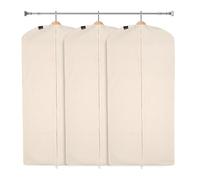 CARASELLE Deluxe 100% Natural Cotton Clothes Cover Protector Bag with Zip, Garment Covers Wardrobe Storage for Suits/Long Dress for Women (129 x 57 cm, pack of 3)