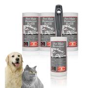 CARASELLE Pet Hair Remover (pack of 1 roller + 3 refills) Roller packed with Refills bundle - 7.5 metres of Super Adhesive sheets - Picks up Lint, Hair & Debris on Furniture Carpet Bed & any surface
