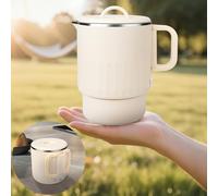 Carastek 1 Litre Foldable Kettle, 600 W Camping Stainless Steel Kettle, Mini Travel Kettle with Egg Steamer, Automatic Constant Temperature and Continuous Boiling Function for Kitchen, Travel, Camping