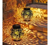 Carastek Solar Lights for Outdoors, Pack of 2 LED Metal Butterfly Solar Lanterns, IP65 Waterproof, Black