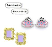 FRIENDS TV Show Set of 3 Earring Studs; Frame, Coffee Cup, - Zinc / Copper / Aluminium