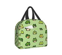 carati Frogs Kawaii Insulated Lunch Box Bento Travel Bag Picnic Tote Bags Green Cartoon Rectangular Unisex Adults