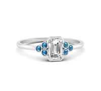 CaratYogi Bezel Set Petite Diamond Ring Sterling Silver Natural Blue Topaz Emerald Shape Petite Engagement Rings Bezel Setting Dimensione L Lightweight Office Wear Everyday Gift Jewelry