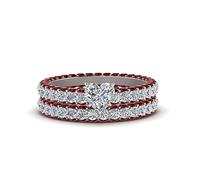 CaratYogi Eternity Band Engagement Ring Sterling Silver Created Ruby Heart Shape Wedding Ring Sets Prong Setting Dimensione T Matching Jewelry Wedding Jewelry Easy to Wear Gifts