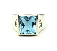 CaratYogi Natural Blue Topaz Men's Ring - Bold 925 Sterling Silver Gemstone Wedding Engagement Statement Solitaire Birthstone Jewellery for Him