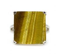 CaratYogi Unisex Sterling Silver Square Gemstone Ring - Prong Set Real Stone Adjustable Band - Birthday Gift for Men & WomenP