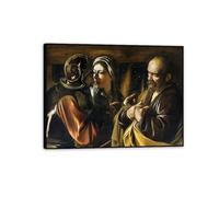 Caravaggio Art Prints on Canvas The Denial of Saint Peter Poster Baroque Wall Art Christian painting Picture for Living Room Bedroom Office 40x30cm(16x12in) Black Framed