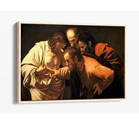 Caravaggio, Incredulity Of Saint Thomas Canvas Floater Frame Print Picture Art - Light Oak Frame 36 inch wide x 24 inch high
