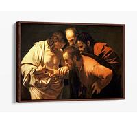 Caravaggio, Incredulity Of Saint Thomas Canvas Floater Frame Print Picture Art - Walnut Frame 36 inch wide x 24 inch high