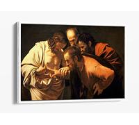 Caravaggio, Incredulity Of Saint Thomas Canvas Floater Frame Print Picture Art - White Frame 36 inch wide x 24 inch high