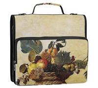 Caravaggio Painting Basket Fruit Zip up Binder Organizer 1.5 Inch 3 Ring Binders Heavy Duty Binder with Shoulder Strap for School Storage Portfolio Case with Handle
