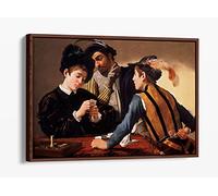 Caravaggio, The Cardsharps -Premium Canvas Floater Frame Print Picture Art - Walnut Frame 30 inch wide x 20 inch high