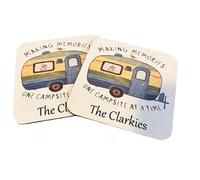 Caravan Campsite Holiday theme coasters, Personalised, Making Memories for those campers that love travelling in their mobile holiday home, and maybe stopping for a cuppa on the way.