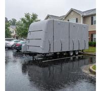 Caravan Cover, 24-27ft (7-8m) Heavy Duty 4-Ply Motorhome Cover, Windproof & Waterproof & Anti-UV, Breathable Camper Cover with Adhesive Repair Patches, 2Pcs Extra Straps & 4 Tire Covers-D