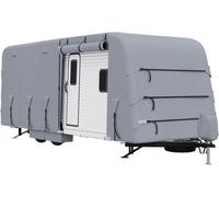 Caravan Cover 27-30FT Heavy Duty Waterproof UV50+ Motorhome Cover with 4-Layer Top, Ventilation Panels, Zippers, Reflective Strips, Wheel Covers & Storage Bag