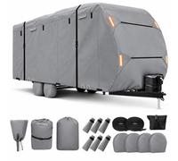 Caravan Cover for Arctic Fox North Fork/Classic 22 | 18-20FT 420D Waterproof Travel Trailer RV Cover Anti-UV with 4 Tyre Covers Electric Jack Cover Gutter Spout Covers & Straps