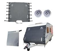 Caravan Front Cover, 210 x 175 CM Caravan Front Sunshades Towing Cover Protector Sun/Heat/Frost/Ice/Snow, Waterproof Universal Caravan Towing Covers with LED Lights & Reflective Strips
