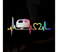 Caravan Love Camping Heartbeat Lifeline Decal Sticker, Reflective Chrome Oil Slick Vinyl Decal for Window Bumper Camper Caravan Decal Sticker, Waterproof, 200mm