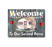 Caravan Metal Sign Gift - Welcome To Our Second Home - Family Fun Home Holiday Novelty Aluminium Present