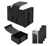 Caravan Plate Holder, 2pc Motorhome Kitchen Plate Cup Storage Box Camping Glass Mug Carrier with 4pc Knife Fork Organiser Bags, Dinnerware Tableware Storage Felt Bag with Handles For Campervan Boat