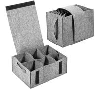 Caravan Plate Holder and Mug Storage Container with Side Sturdy Handles, Enduring Felt Camping Dinnerware Storage with Divider, Plates Bowl Cup Storage Box for Motorhome/Mobile Home/Kitchen (grey)